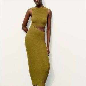 Zara Olive Green Maxi Cutout Knit Dress